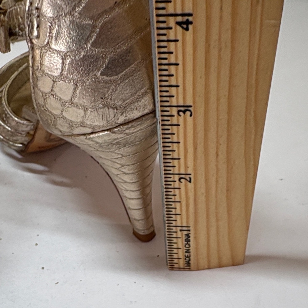 ANTONIO MELANI Gold Strappy Snake-Texture Leather Stiletto Sandals - Picture 14 of 14